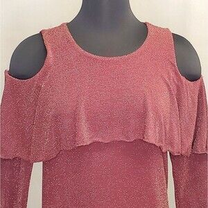 Michael Kors Iridescent Spark Burgundy Cold Shoulders Long Sleeves Blouse Size S
